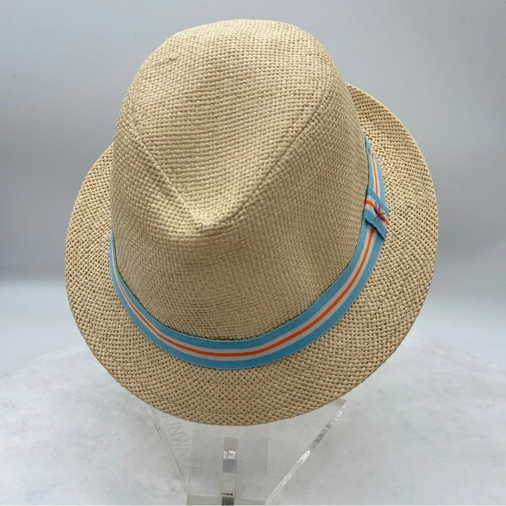 TRULY Tan and Blue Fedora Hat with Striped Band Unisex Size 4T.